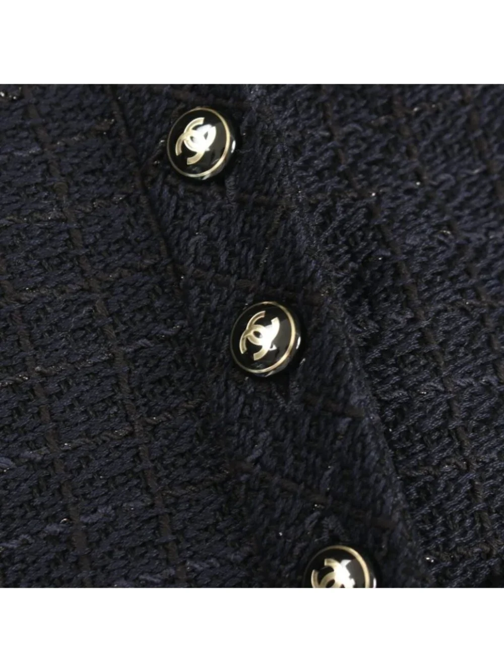 Chanel Collarless Jacket CC Logo Button Double Breasted Tweed Cotton
